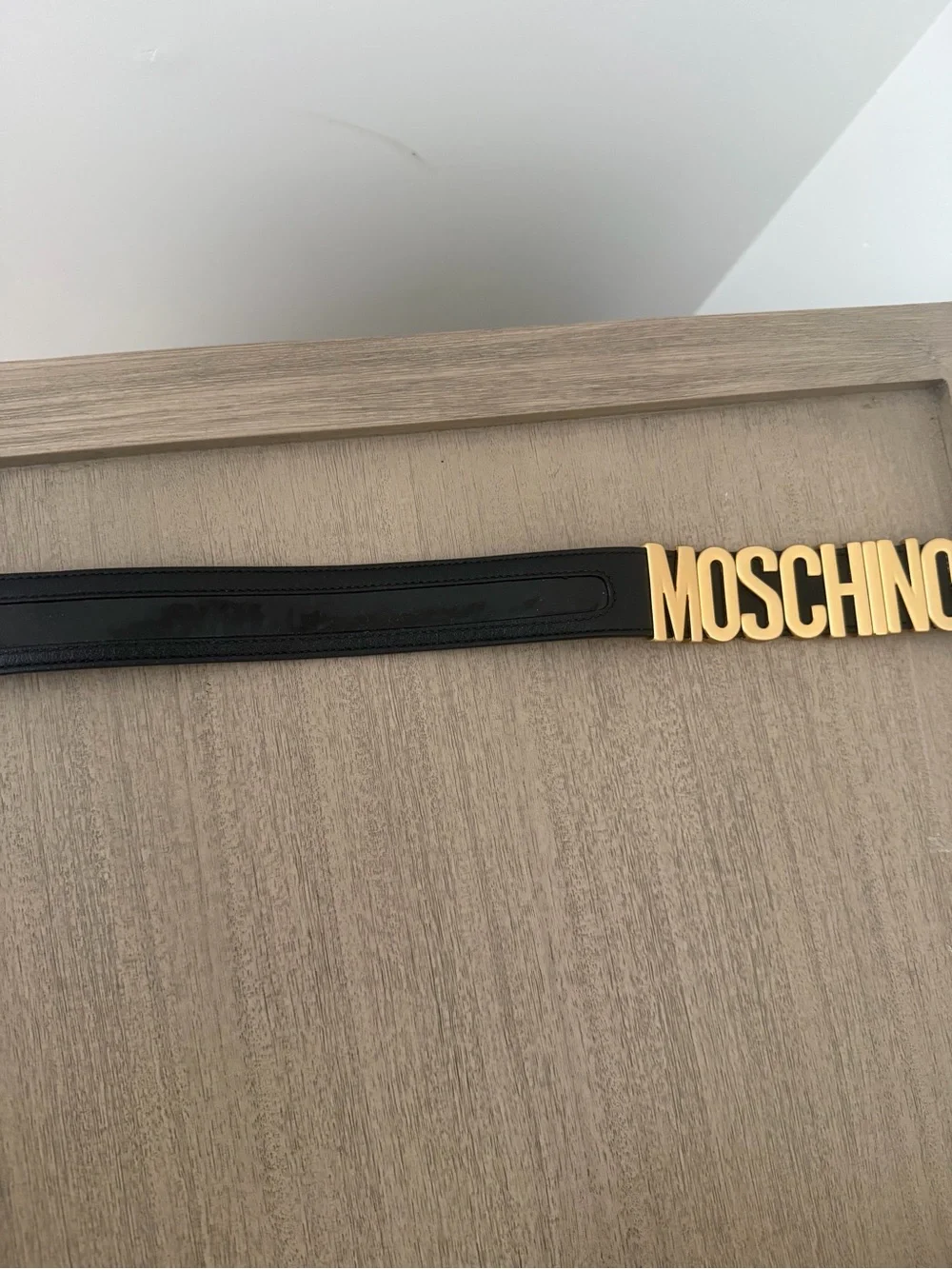 Moschino Black Belt with Gold MOSCHINO Lettering
